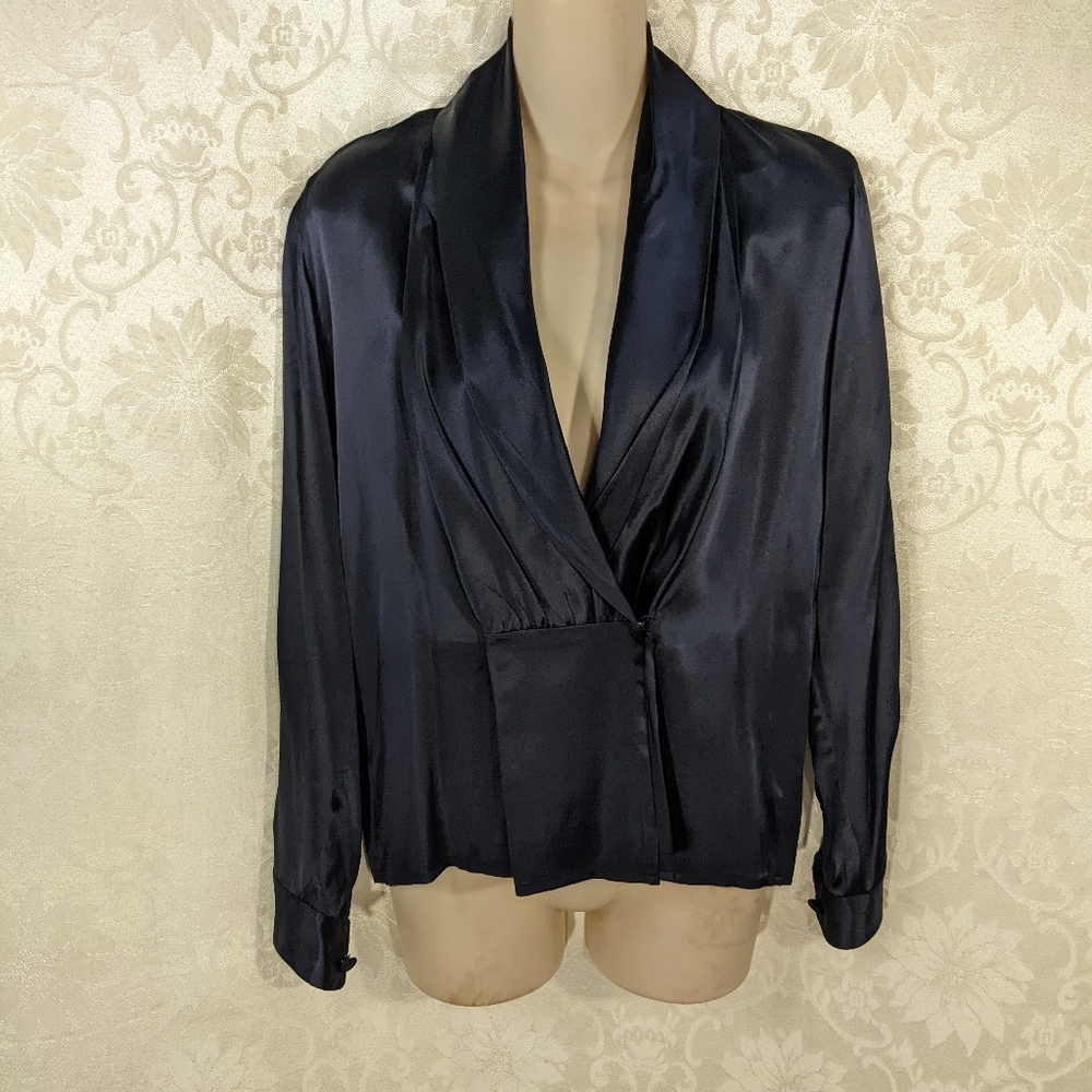 VINTAGE Anne Klein II Navy Silk Blouse Size 4